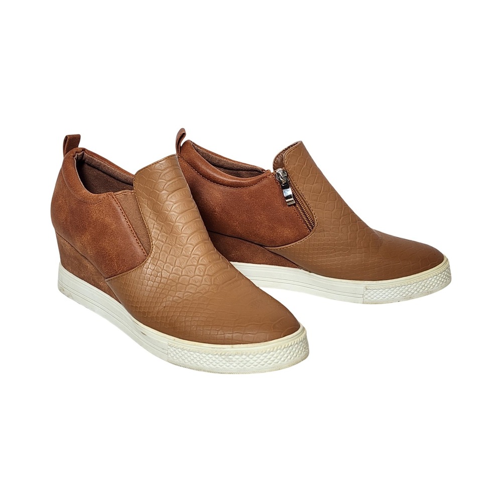 Oli Jolimall Womens Tan Brown Reptile Embossed Hidden Wedge Sneakers Size 9